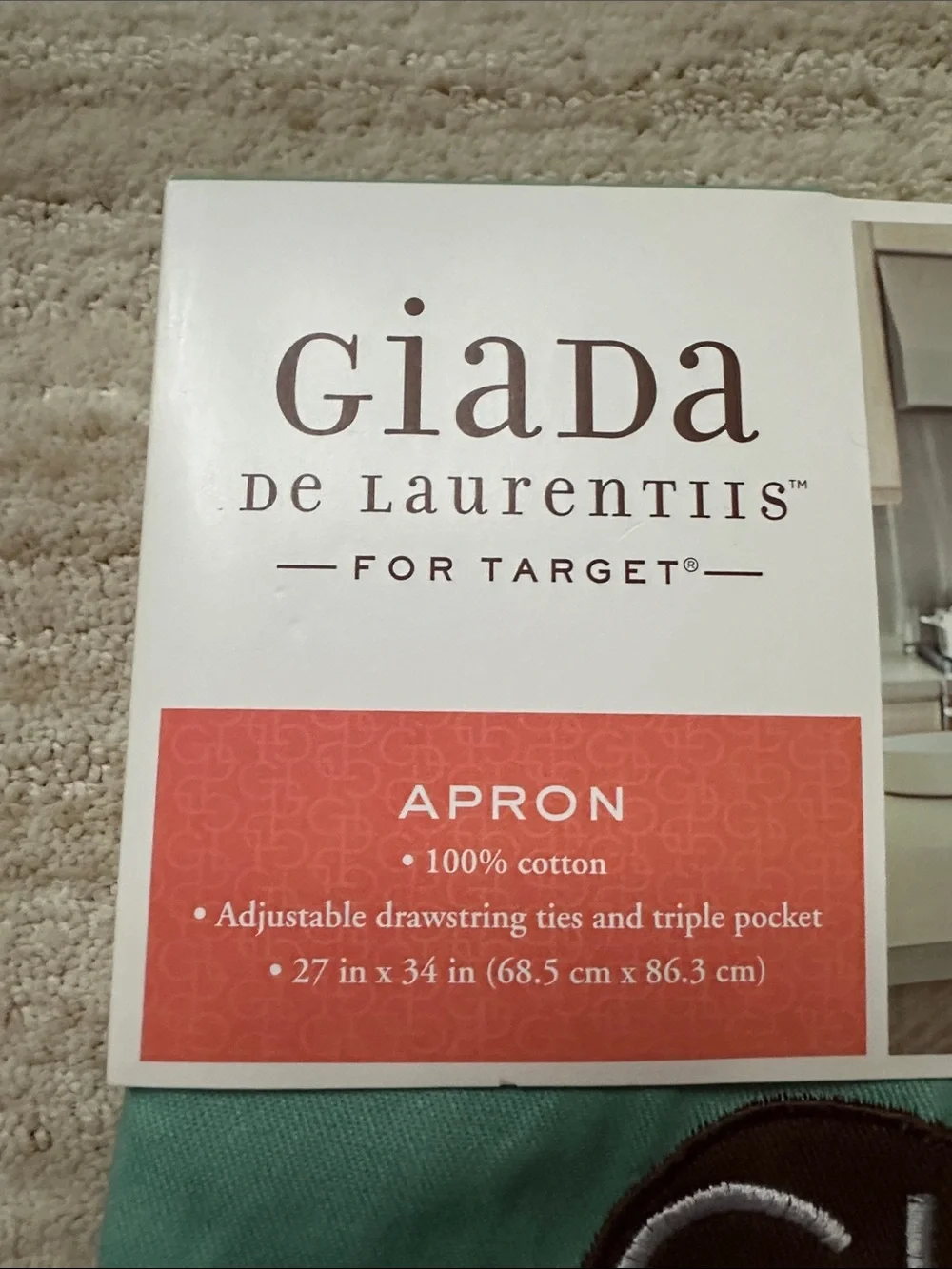 Giada De Larentiis Target Apron Cotton Adjustable Drawstring Ties Triple Pockets